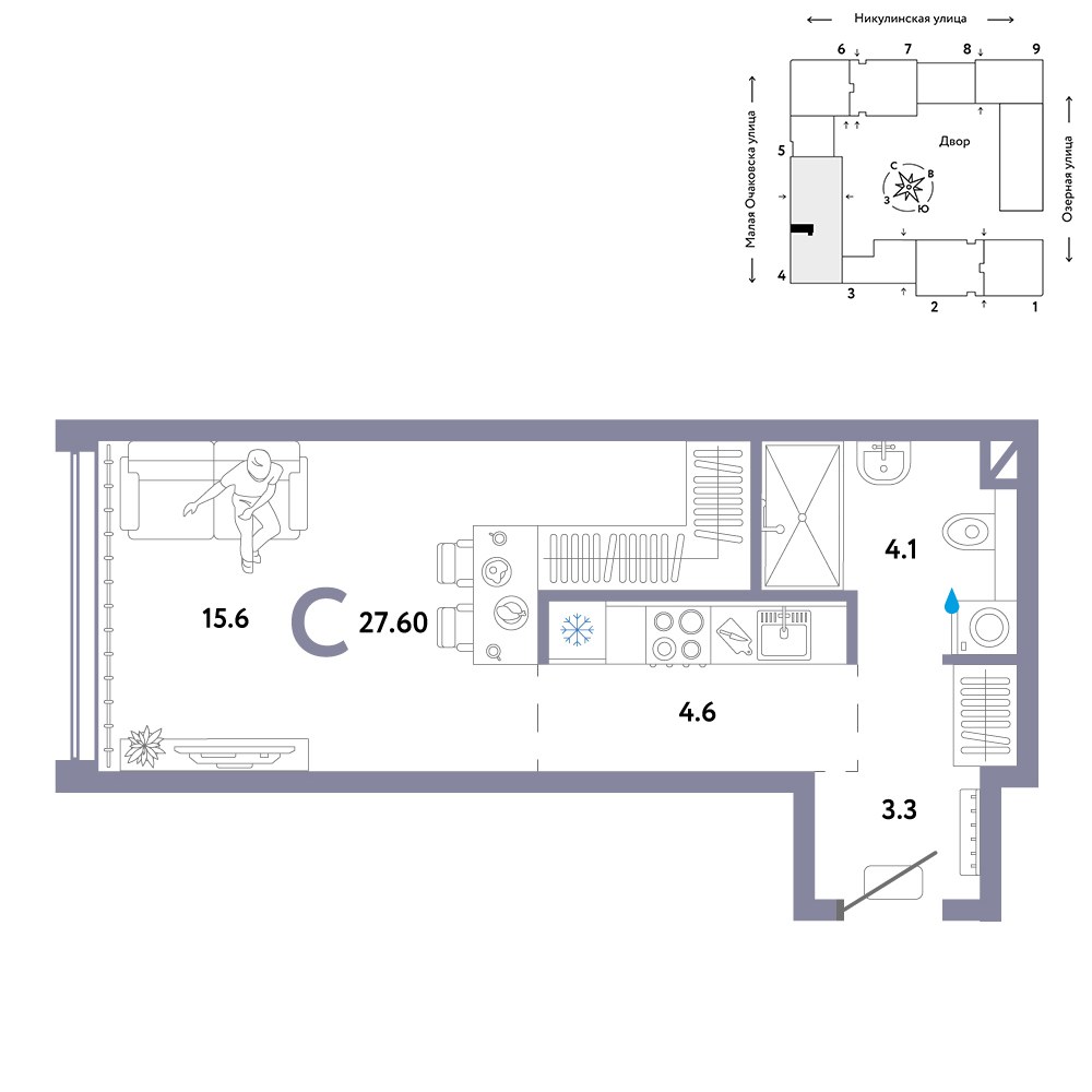 Планировка 27.6 м²