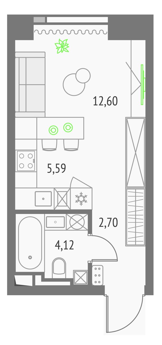 Планировка 25.01 м²