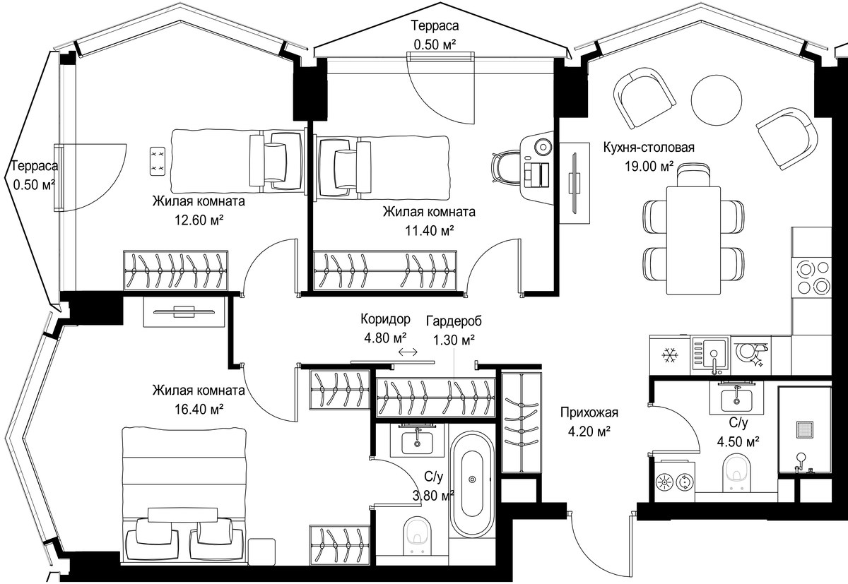 Планировка 79.0 м²