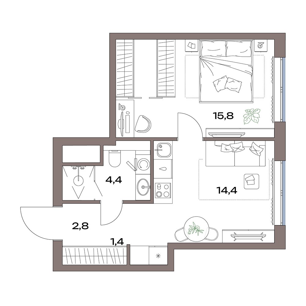 Планировка 38.8 м²