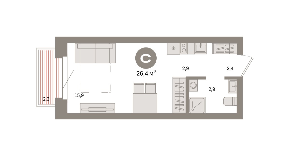 Планировка 26.4 м²