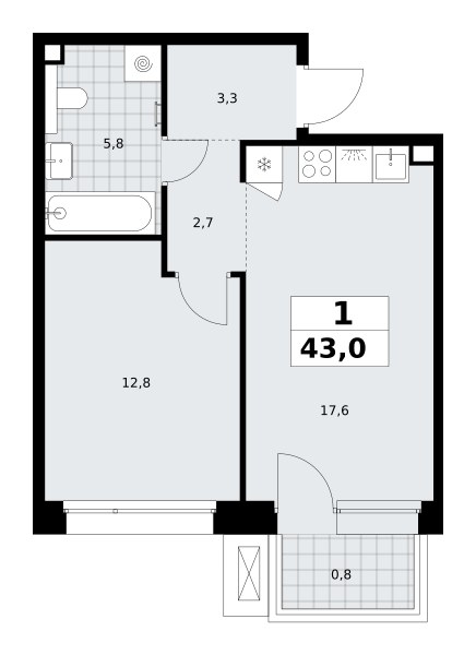 Планировка 43.0 м²