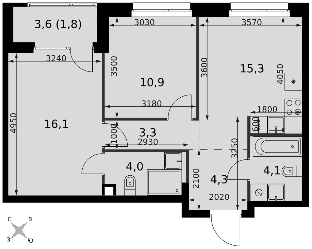 Планировка 59.8 м²