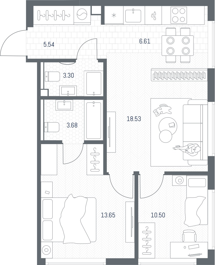 Планировка 61.81 м²