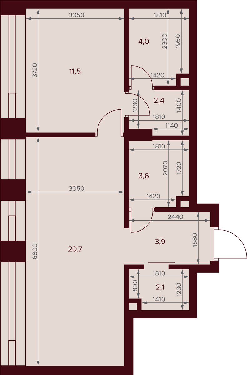 Планировка 47.7 м²