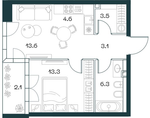 Планировка 46.5 м²