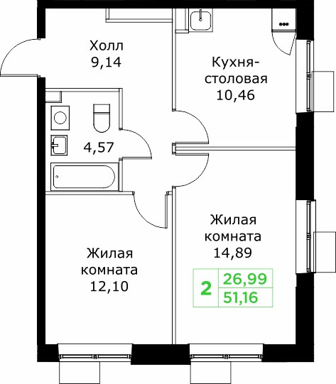 Планировка 51.2 м²