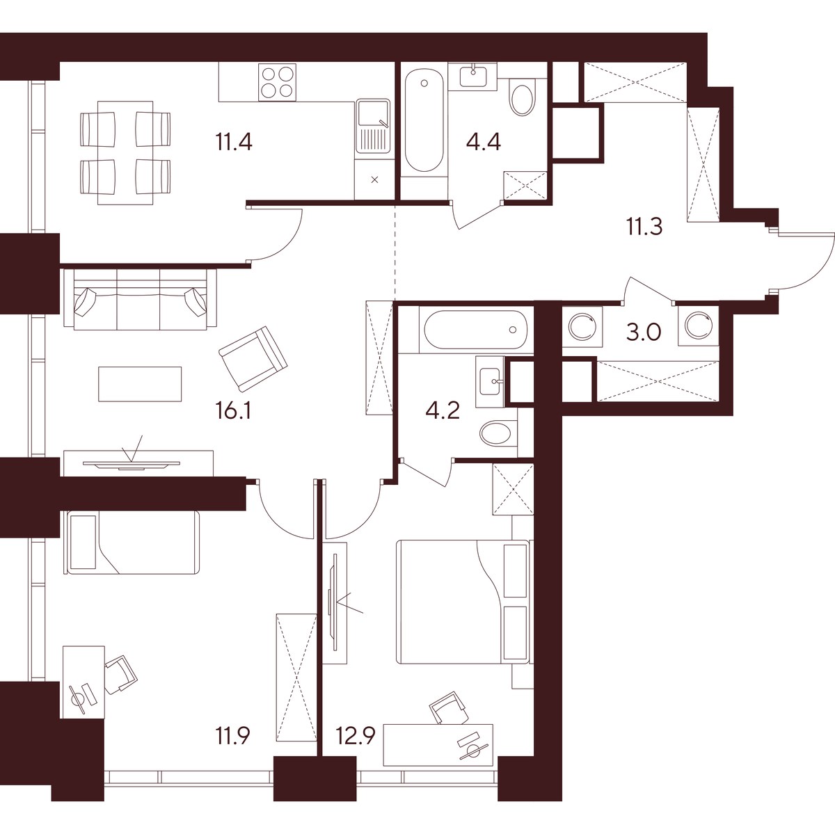 Планировка 75.2 м²