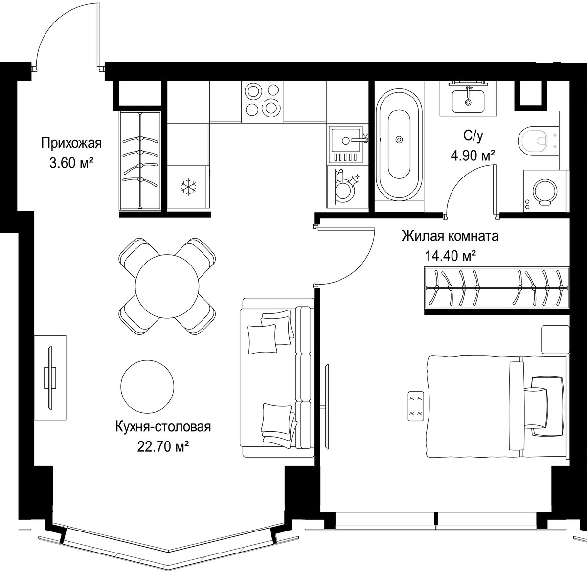 Планировка 45.6 м²