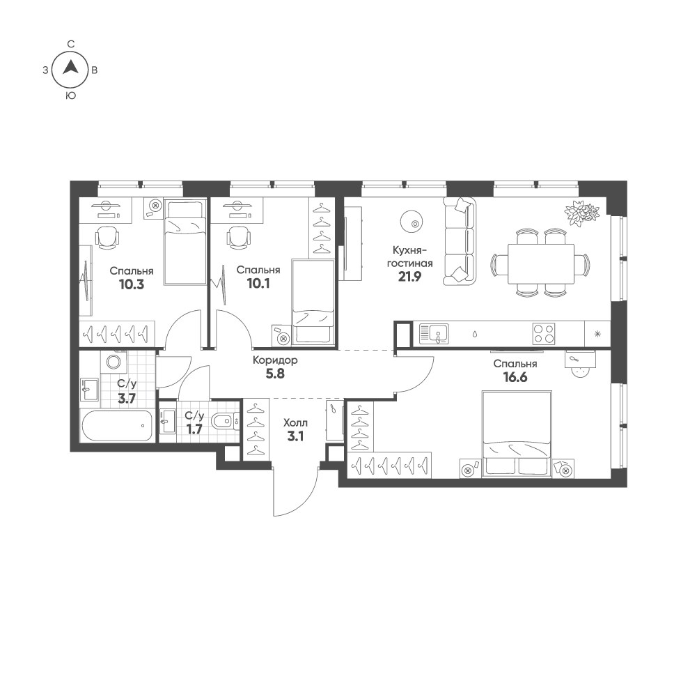 Планировка 73.2 м²