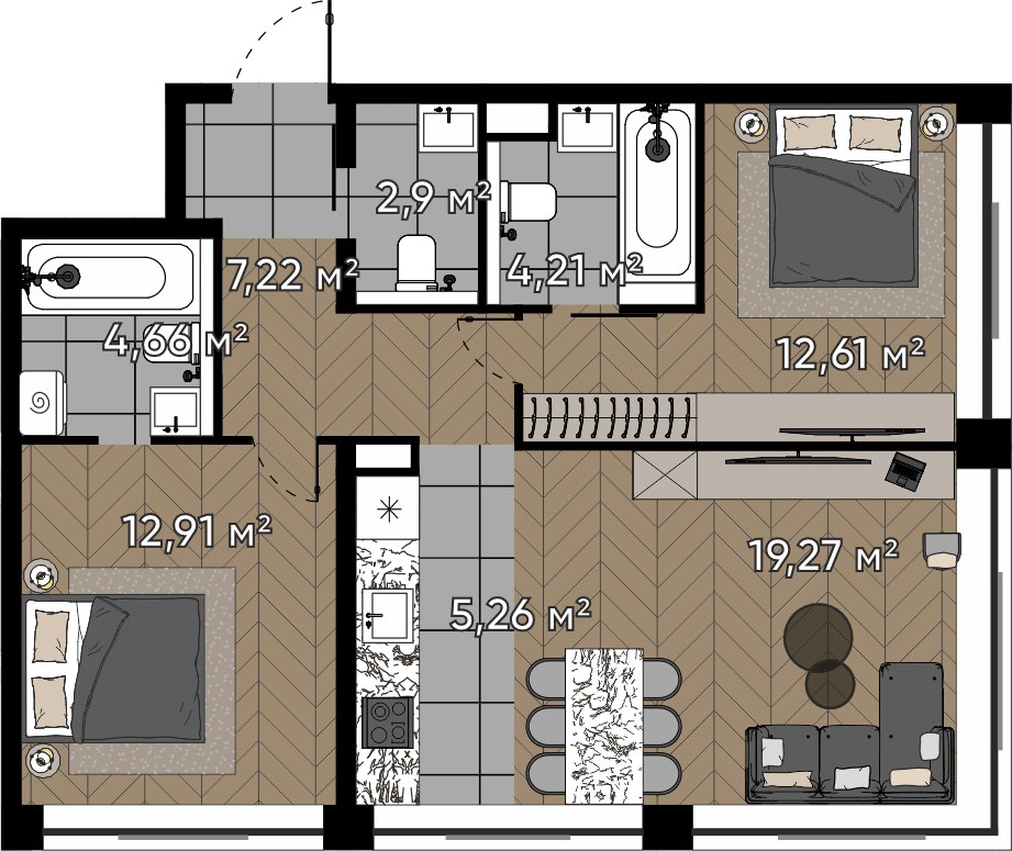 Планировка 69.04 м²