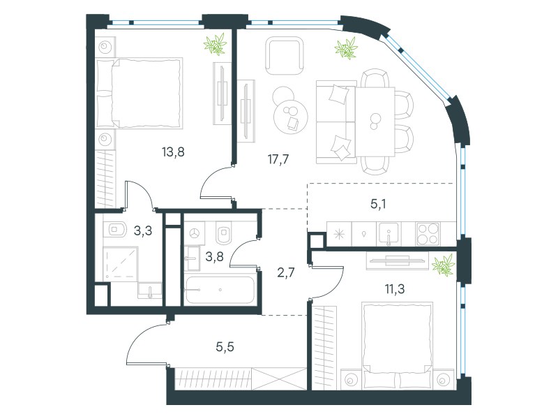 Планировка 63.2 м²