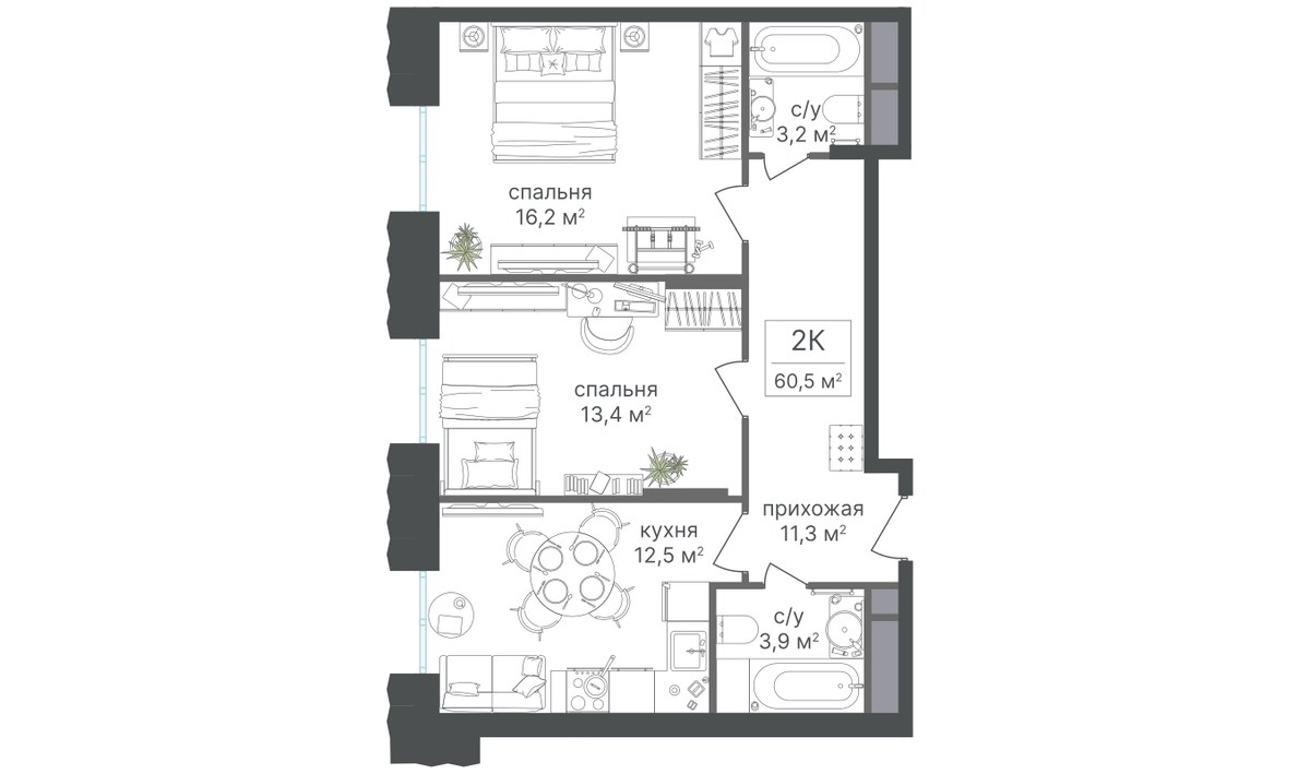 Планировка 60.2 м²