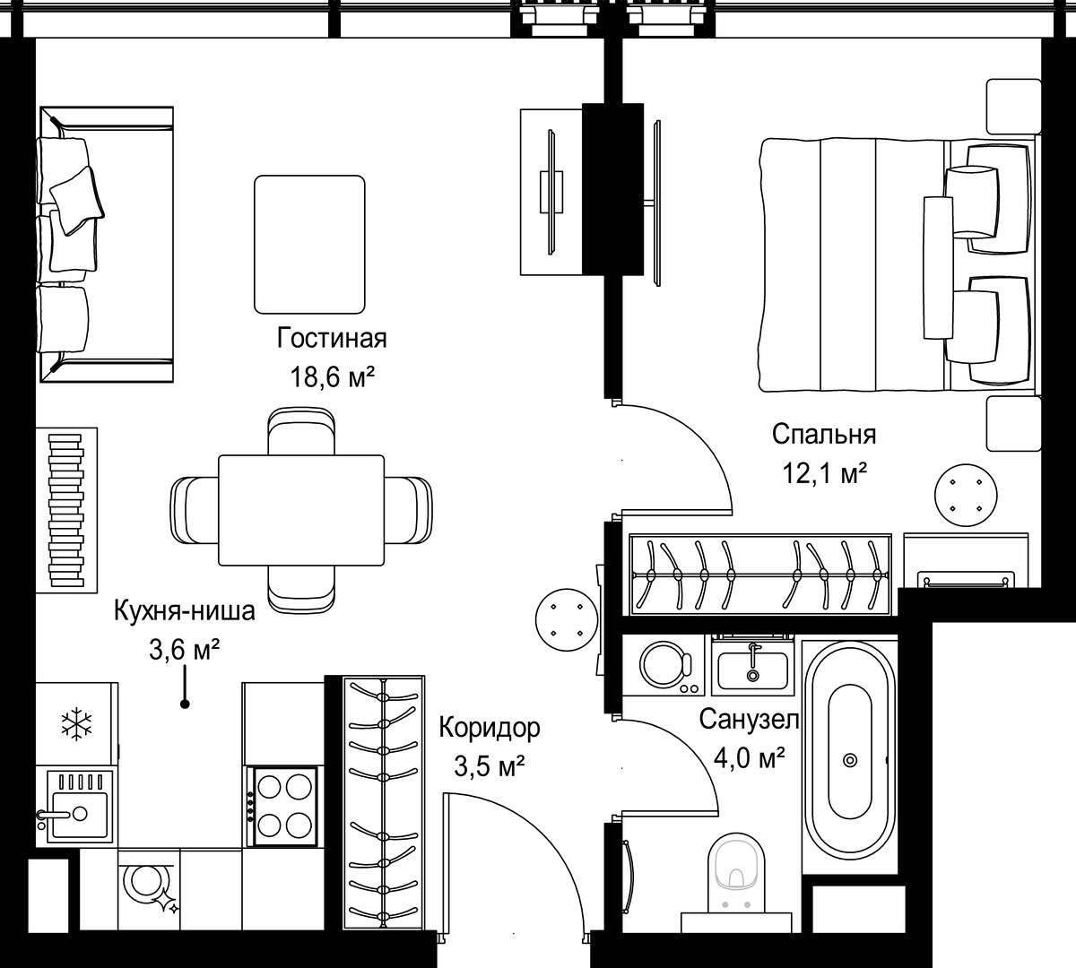 Планировка 41.8 м²