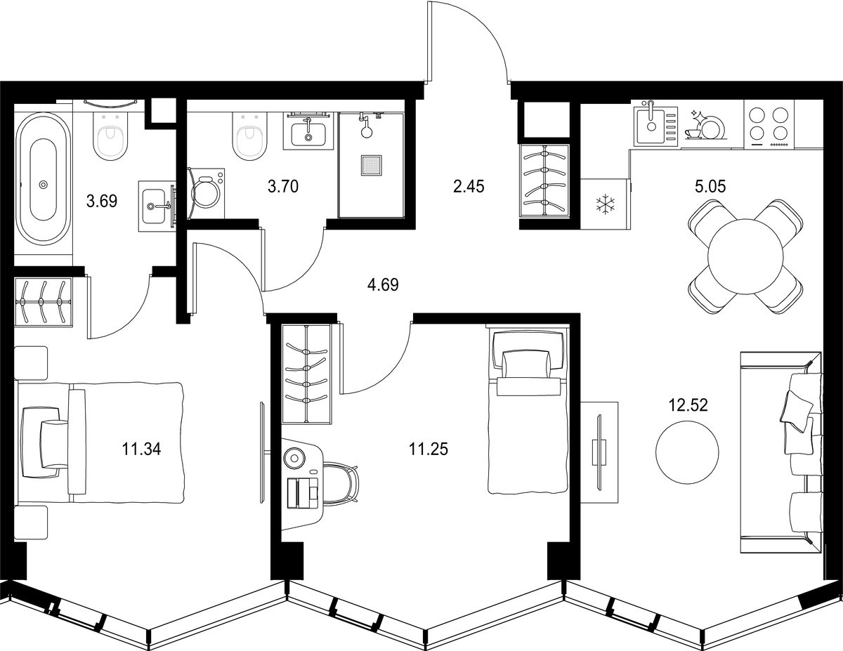 Планировка 54.69 м²