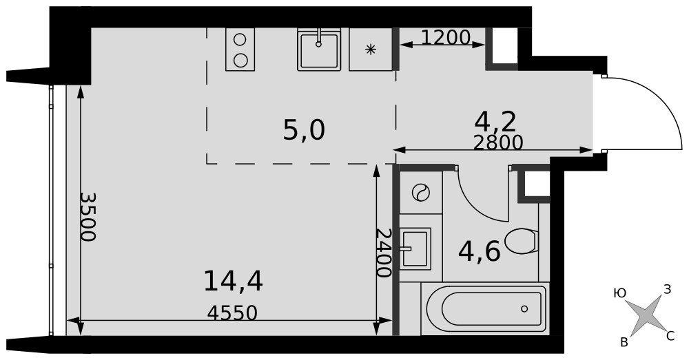 Планировка: Студия, 28.2 м²