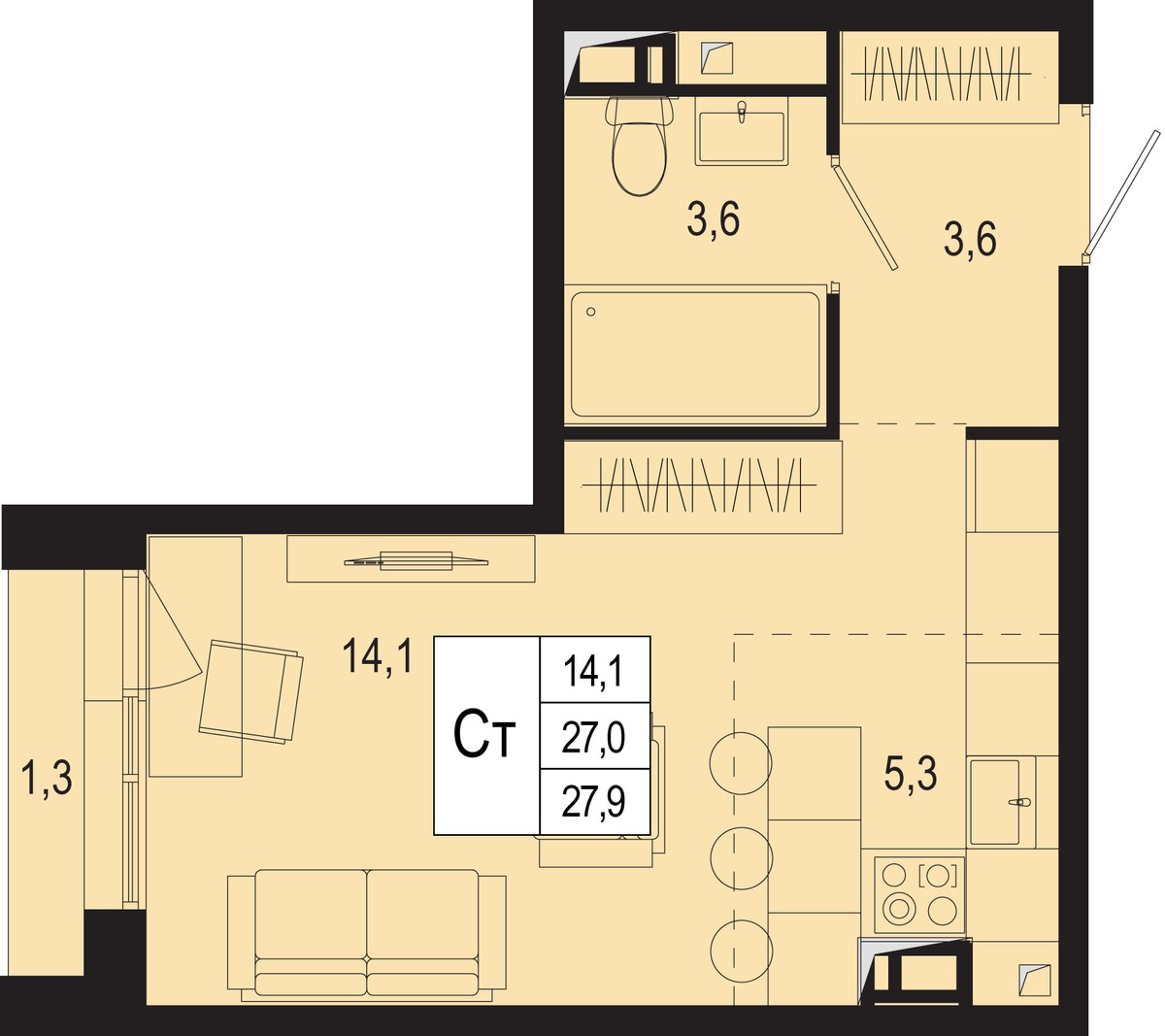 Планировка 27.0 м²