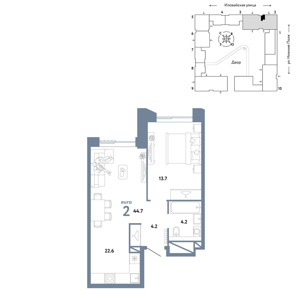 Планировка 44.7 м²