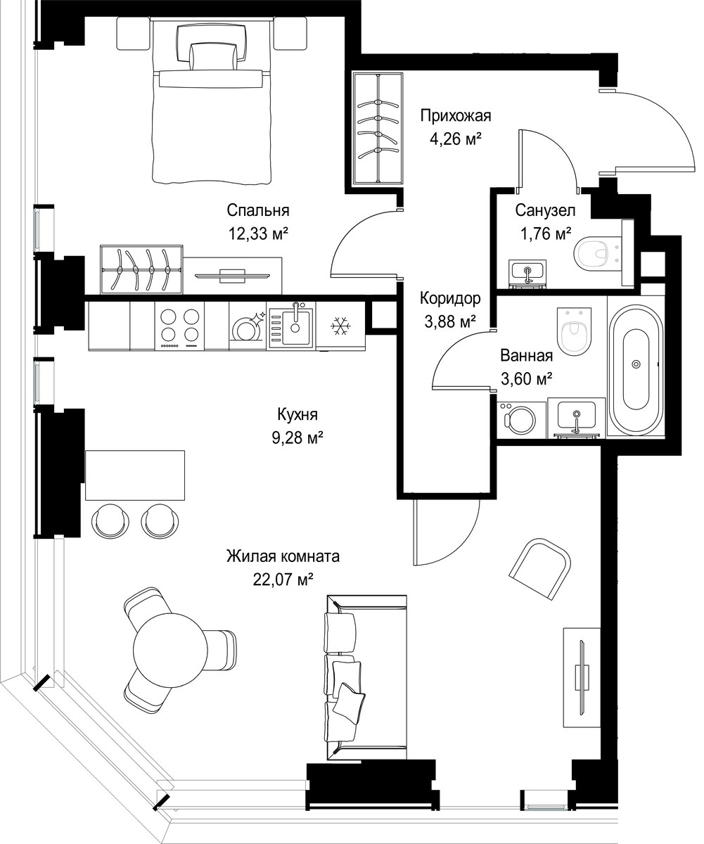 Планировка 57.18 м²