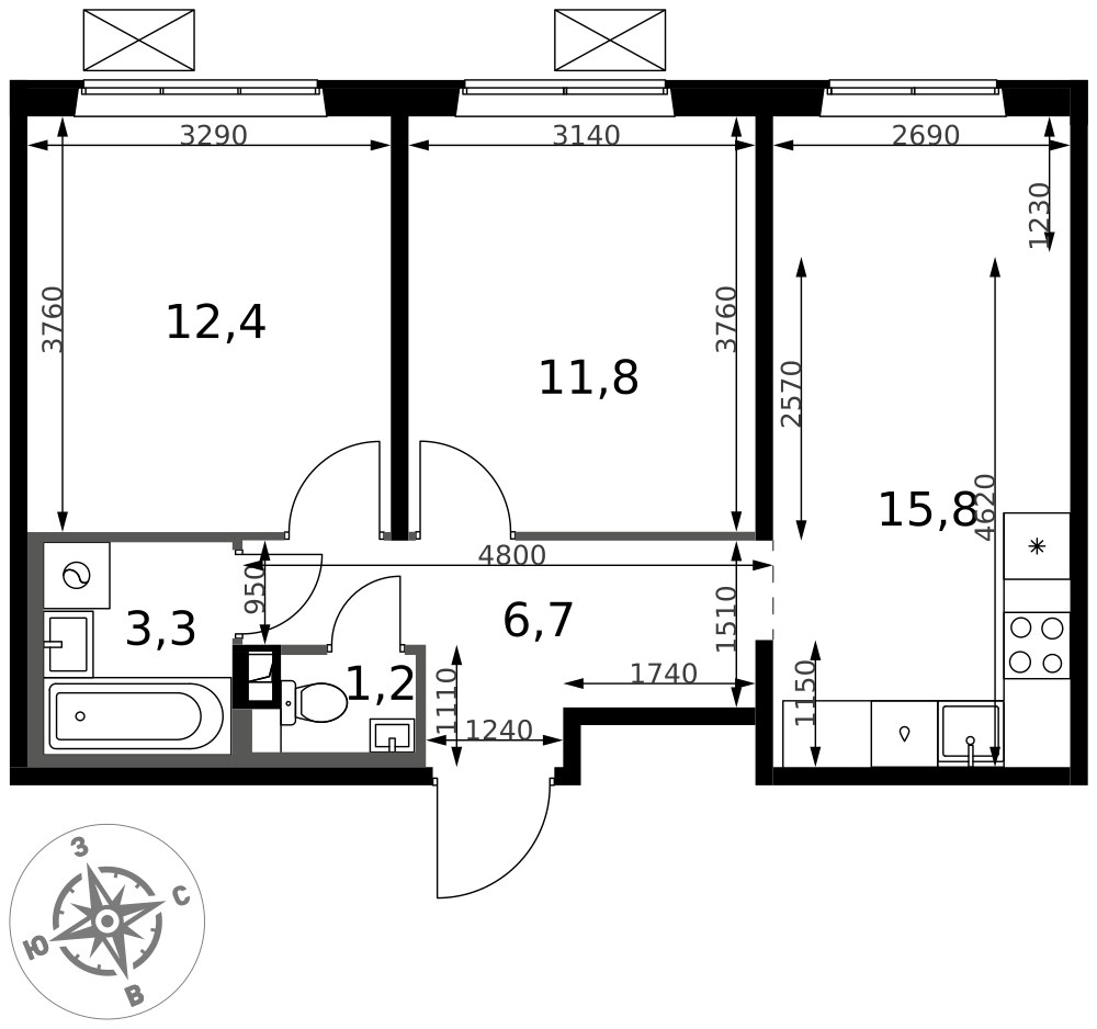 Планировка 51.2 м²