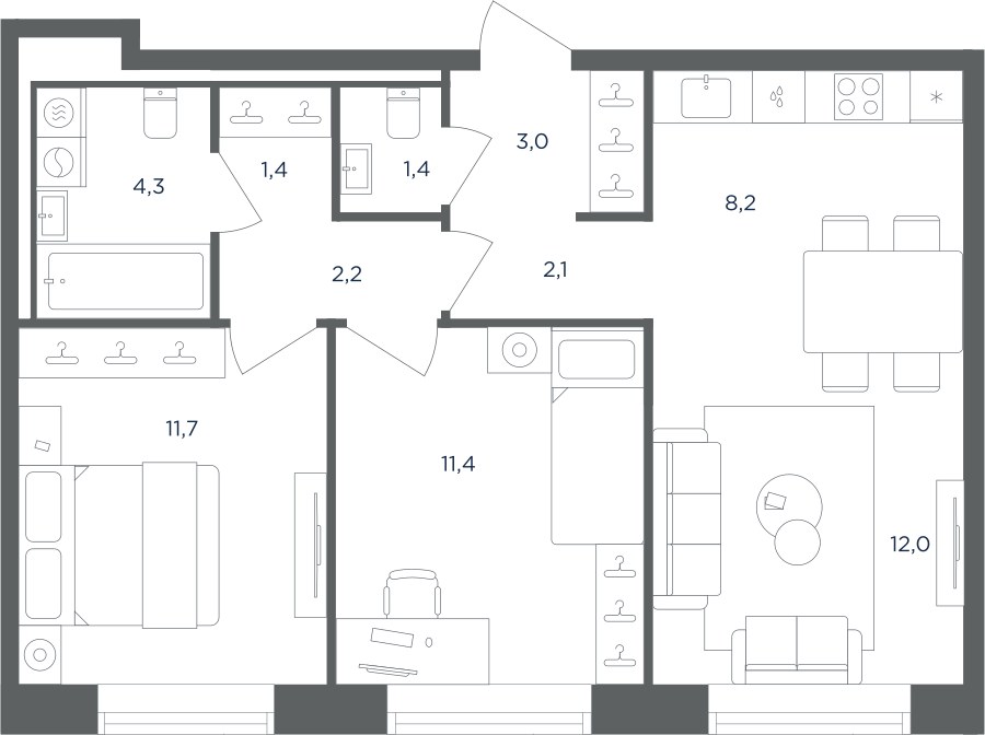 Планировка 57.7 м²