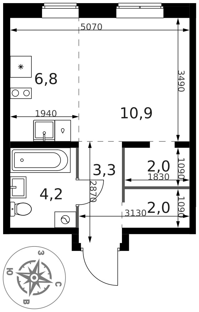 Планировка: Студия, 29.2 м²