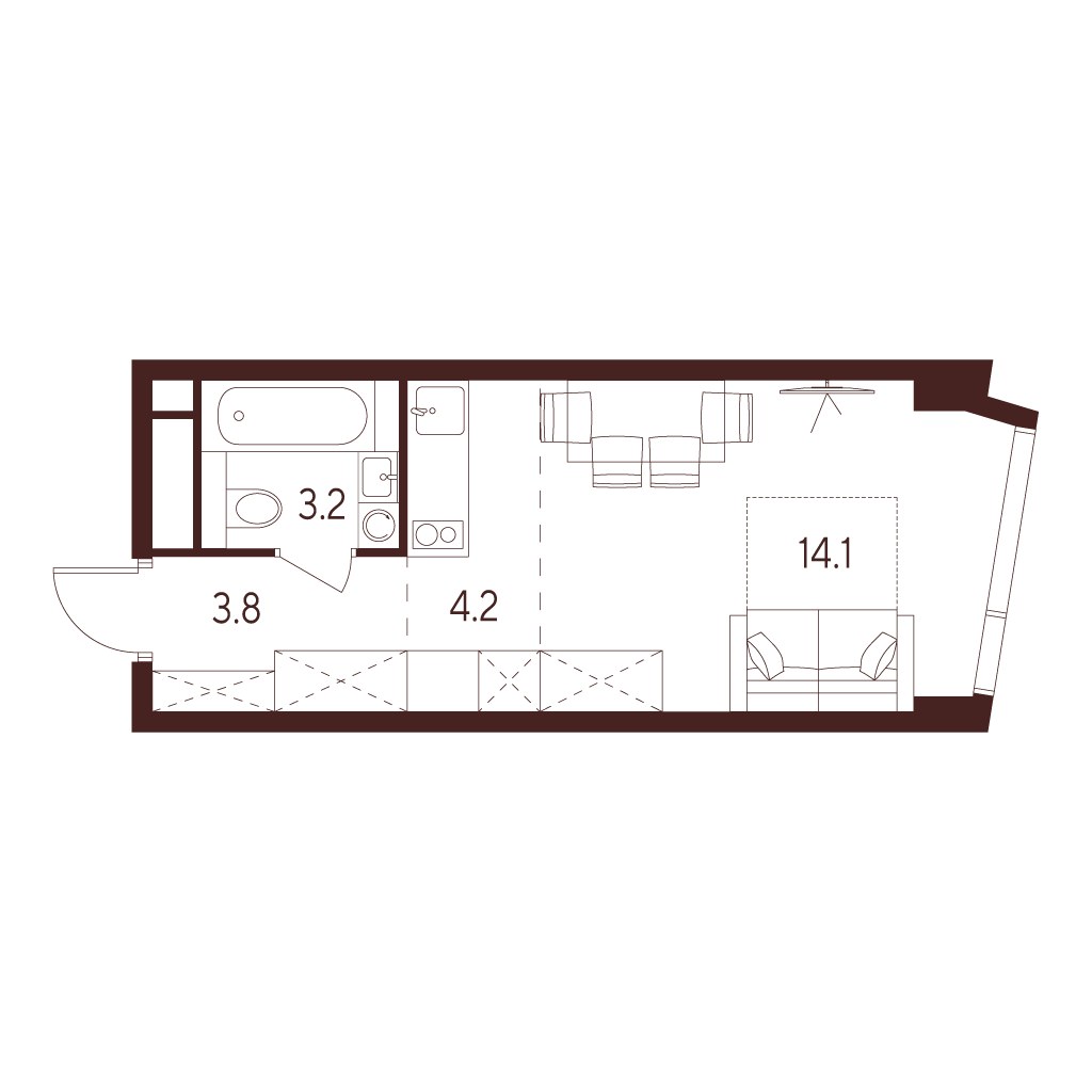 Планировка: 1-комнатная, 25.3 м²