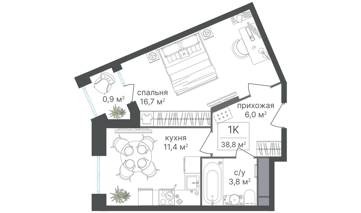 Планировка 38.3 м²