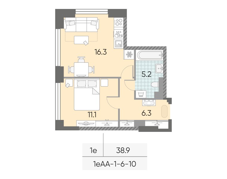 Планировка 38.9 м²