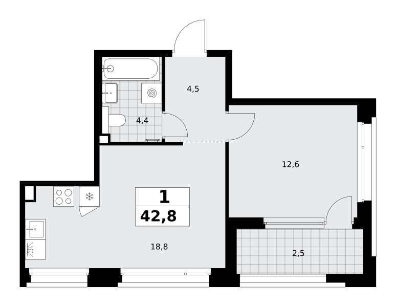 Планировка 42.8 м²