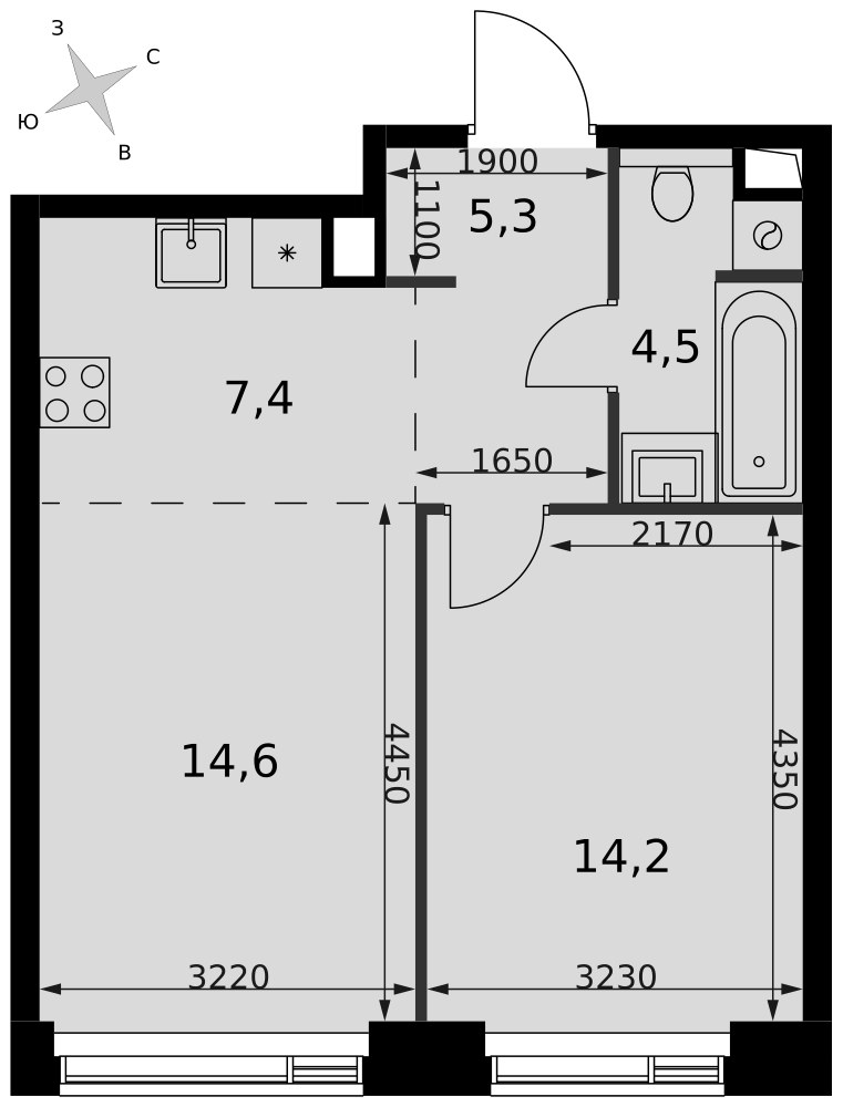 Планировка 46.0 м²