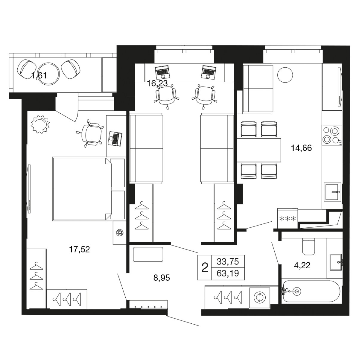 Планировка 61.6 м²