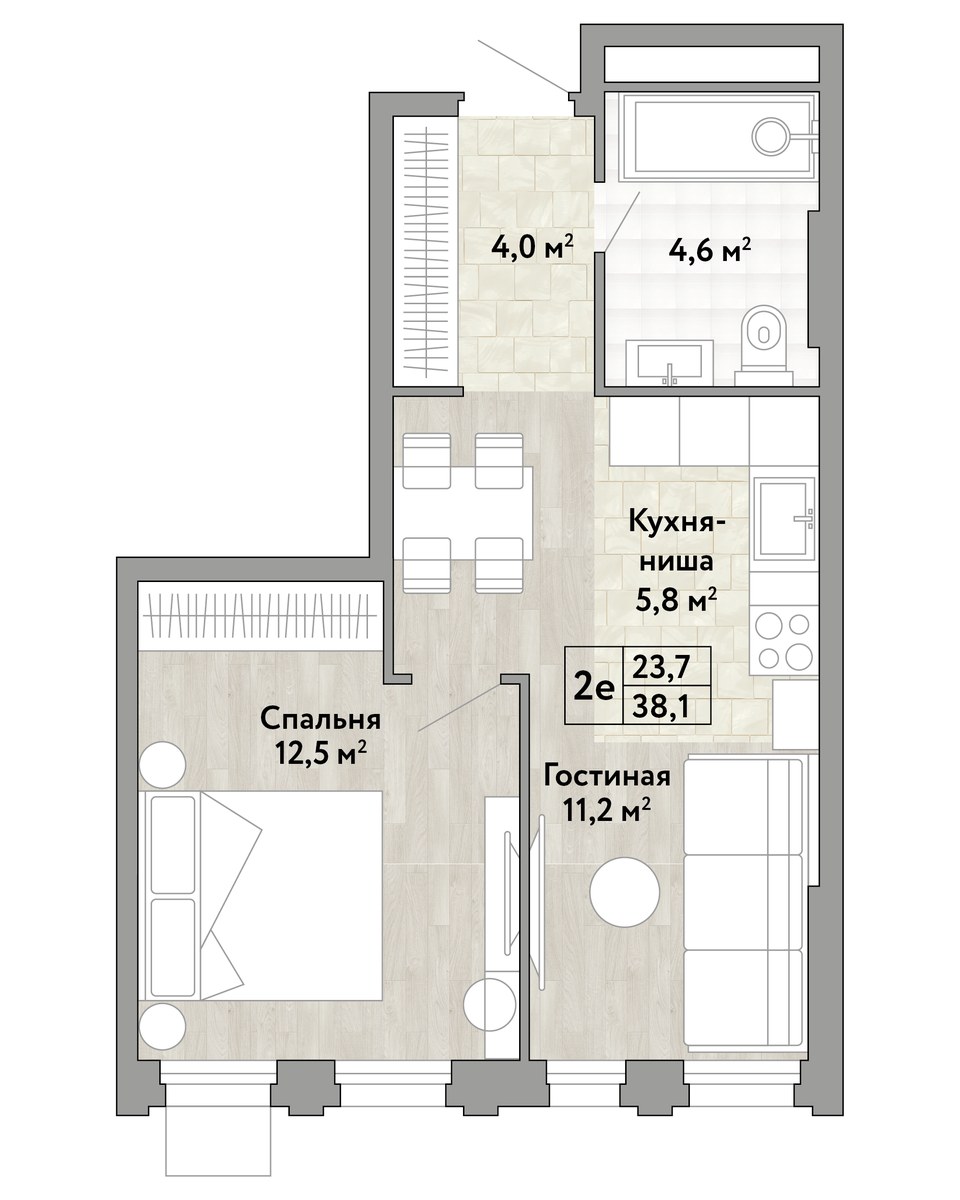Планировка 38.1 м²