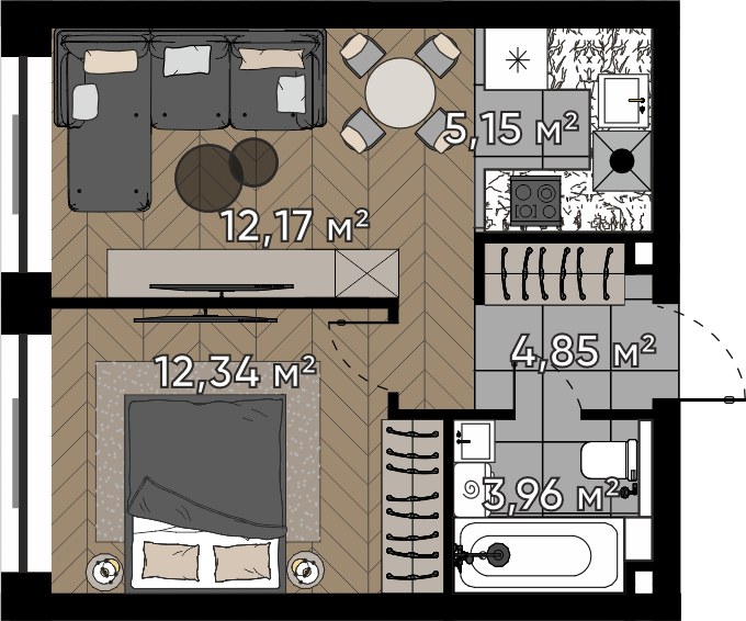 Планировка 38.47 м²