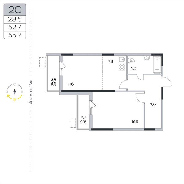 Планировка 55.7 м²