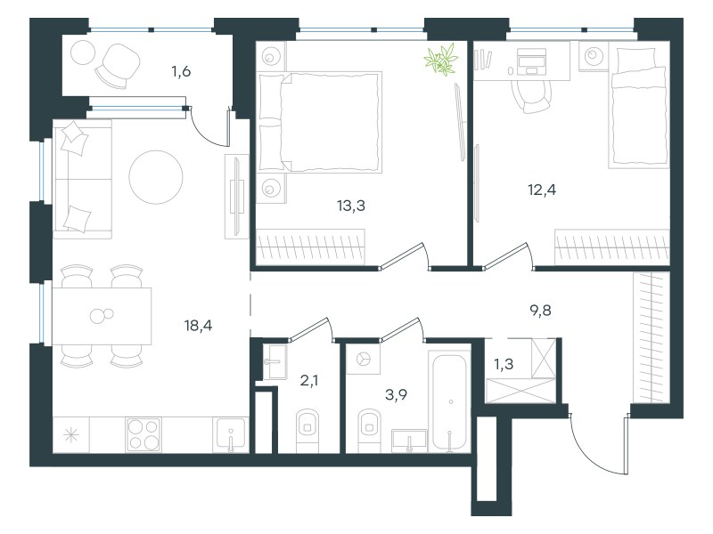 Планировка 62.8 м²