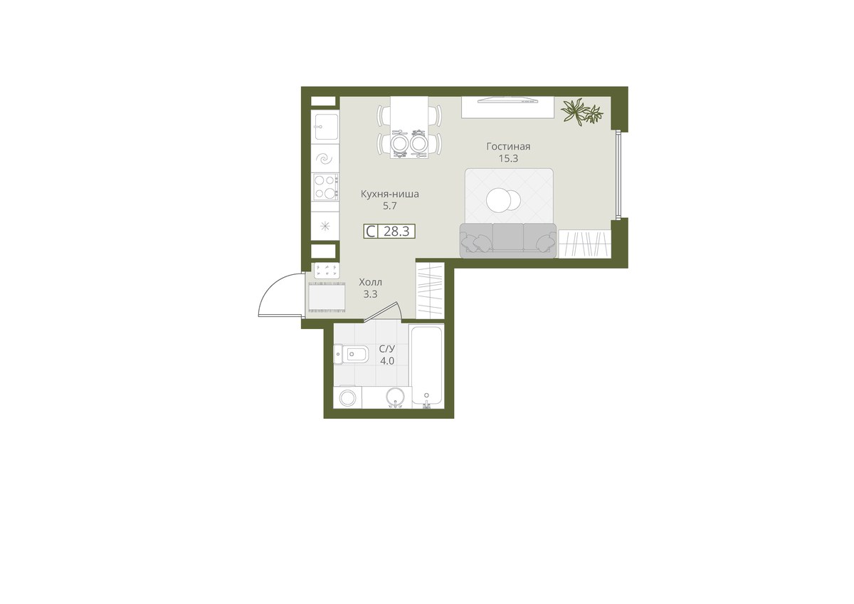 Планировка 28.3 м²