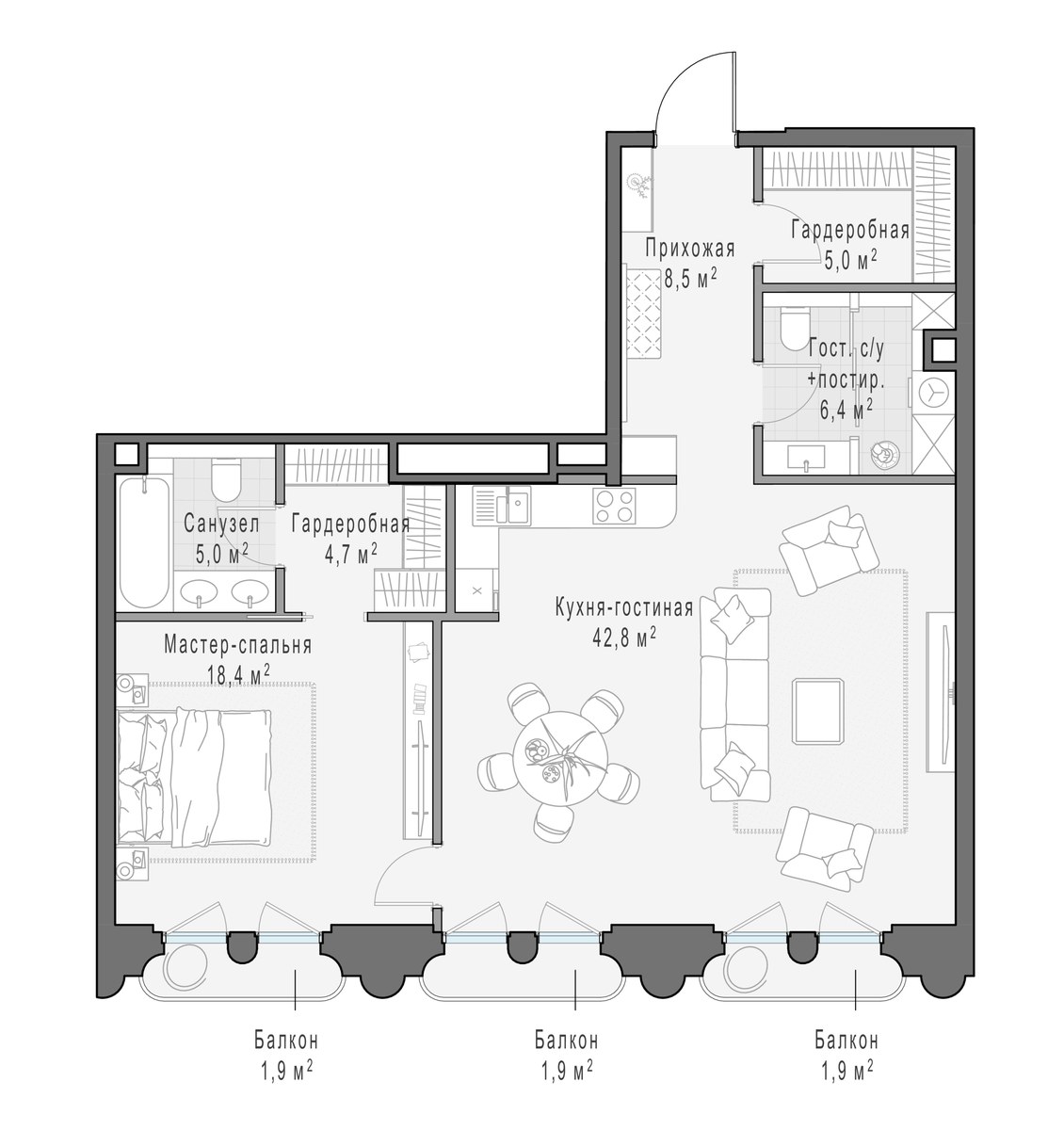 Планировка 91.9 м²