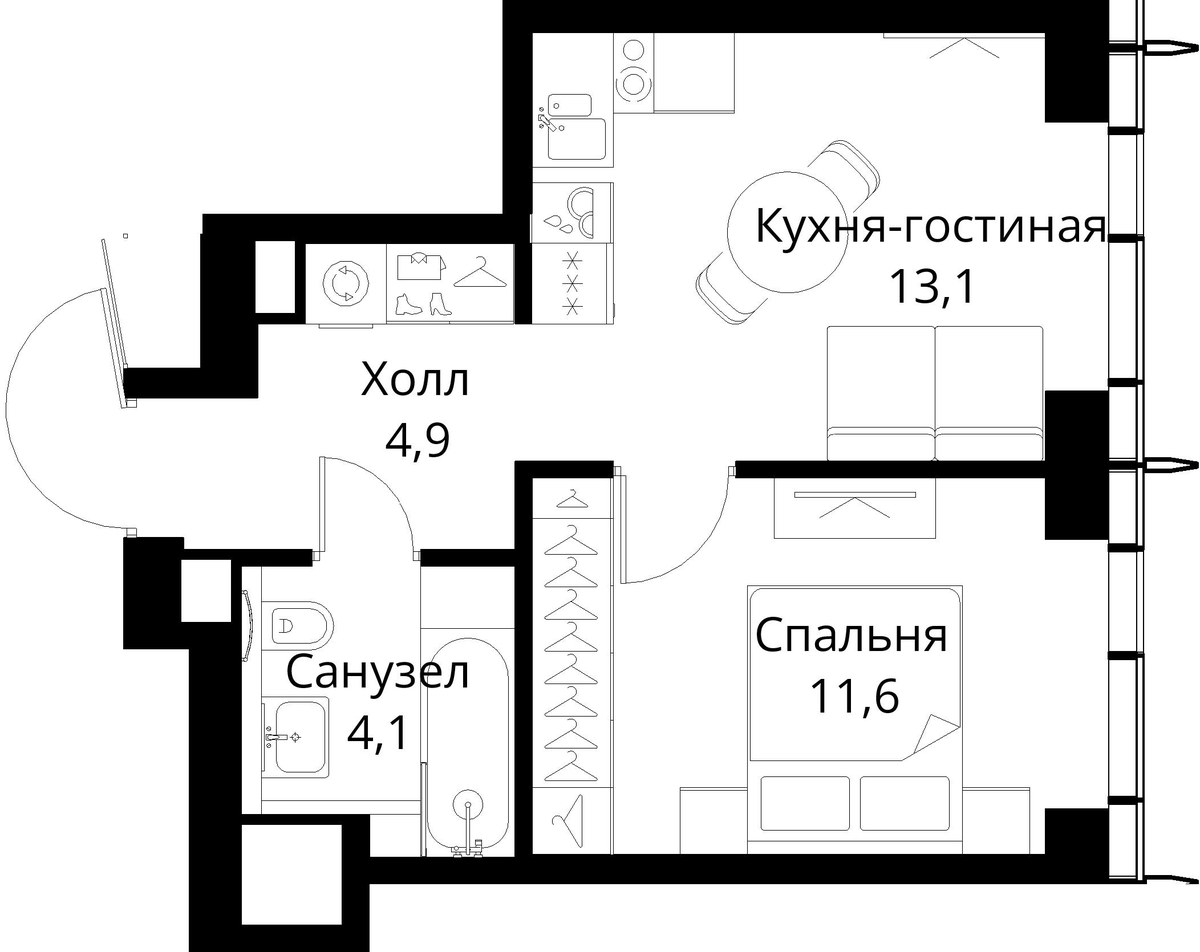 Планировка 33.7 м²
