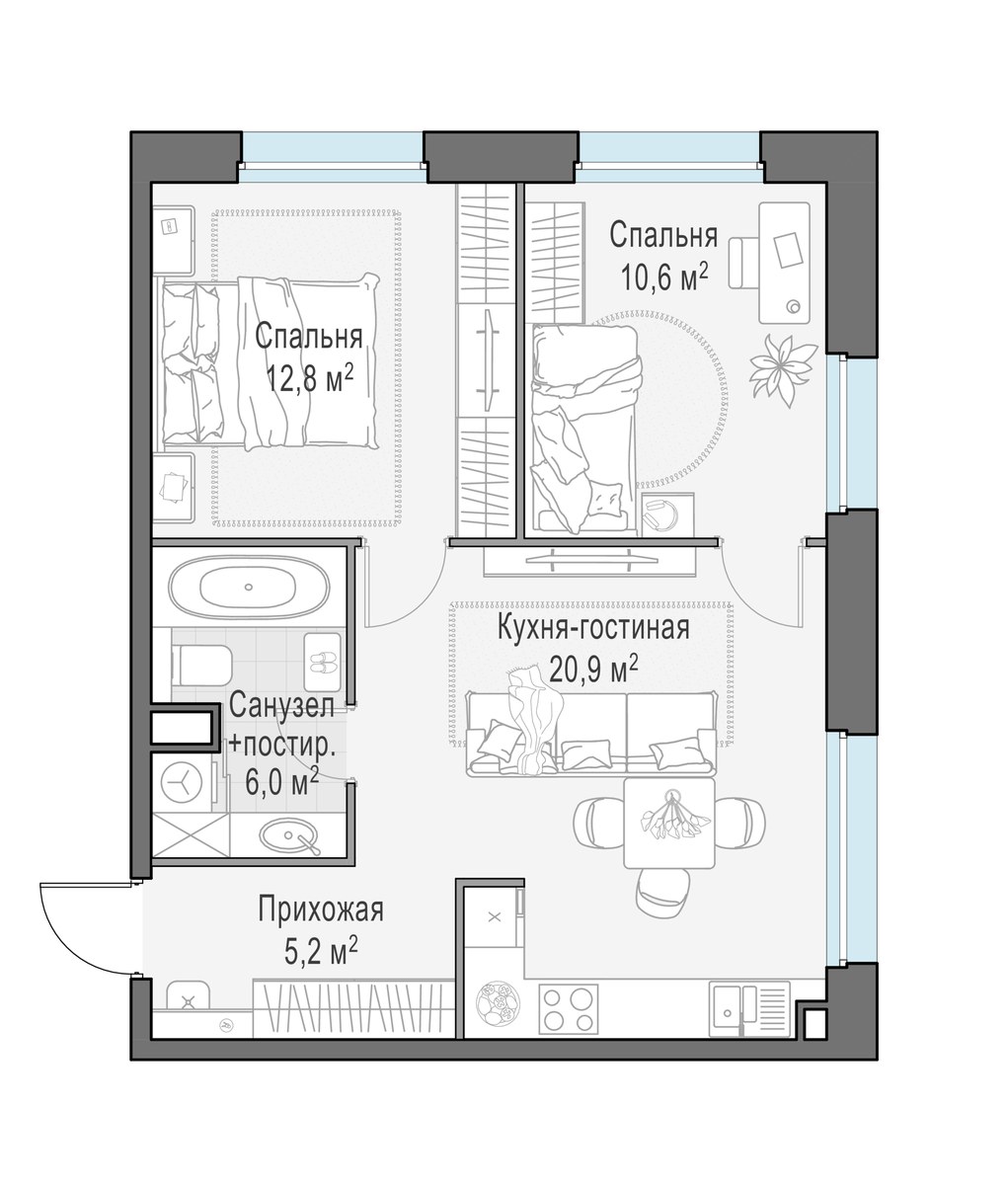 Планировка 55.0 м²