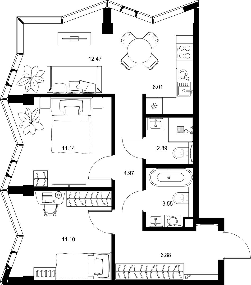 Планировка 59.01 м²