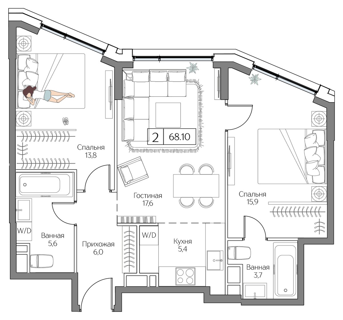 Планировка 68.1 м²