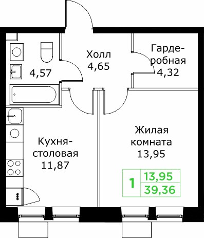 Планировка 39.5 м²