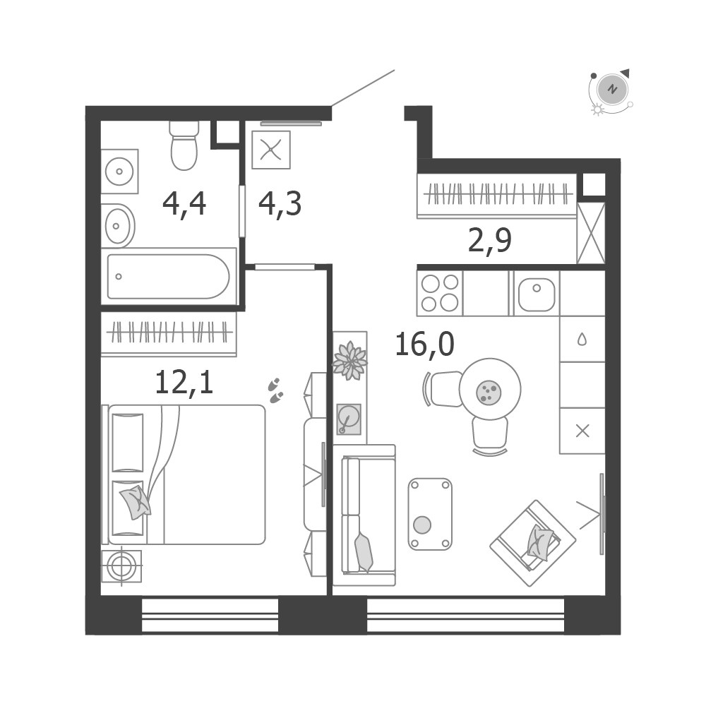 Планировка 39.7 м²
