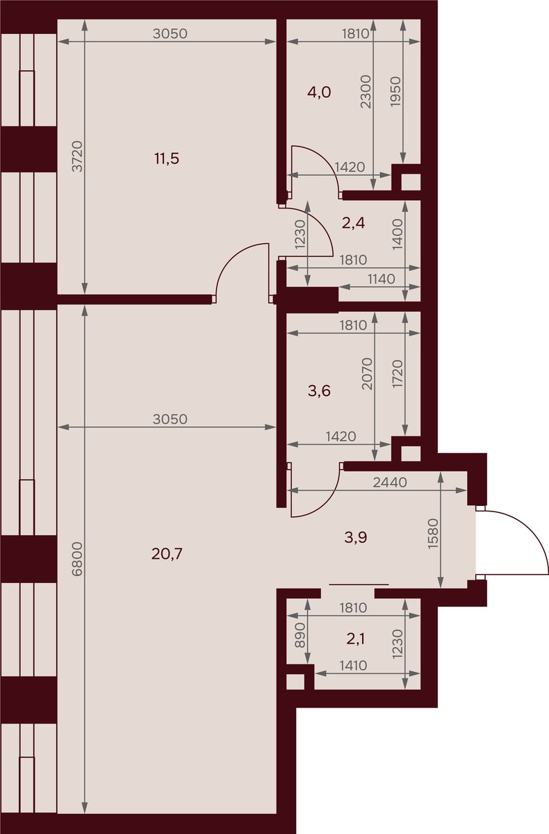 Планировка: 1-комнатная, 48.2 м²