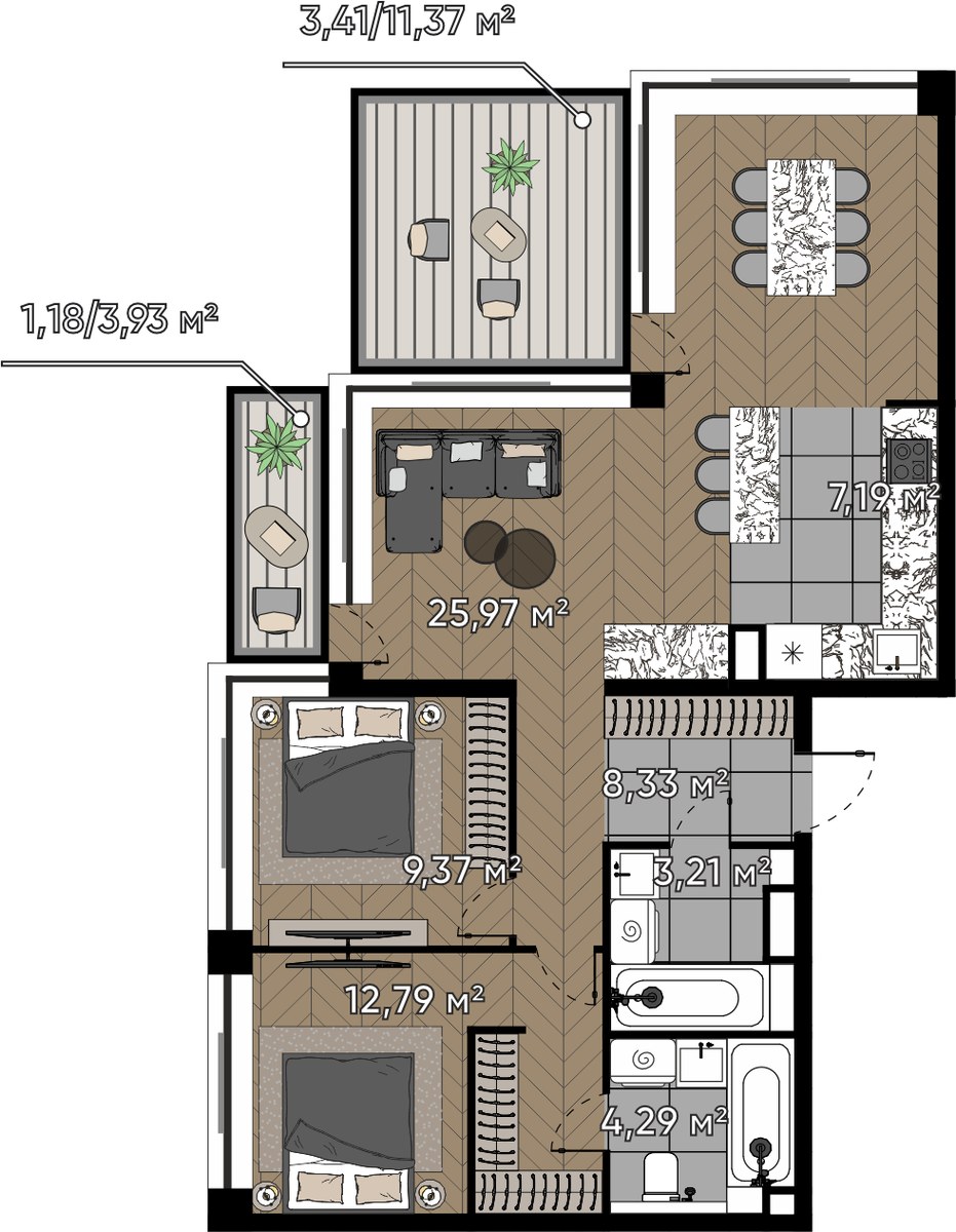 Планировка 75.74 м²