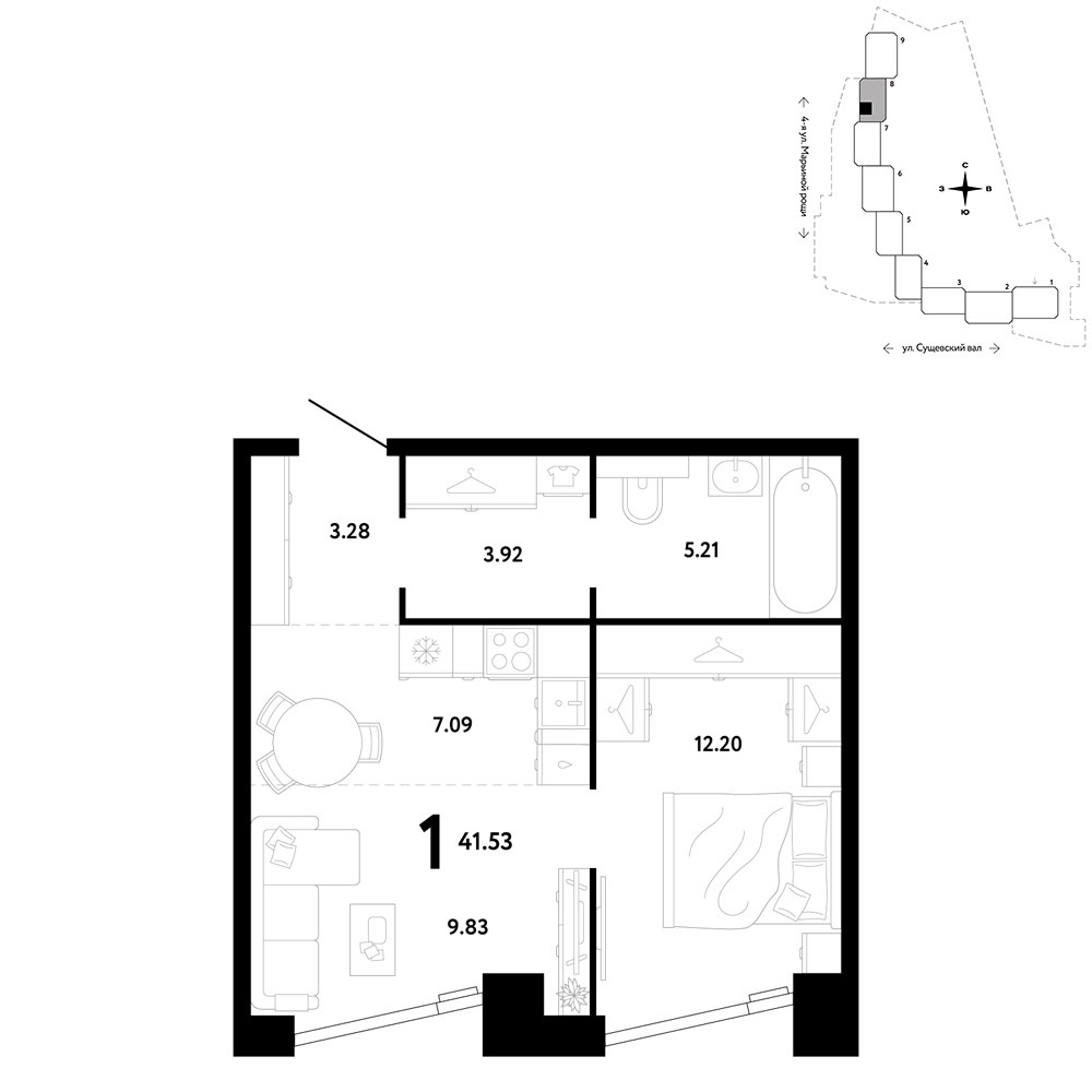Планировка 41.53 м²