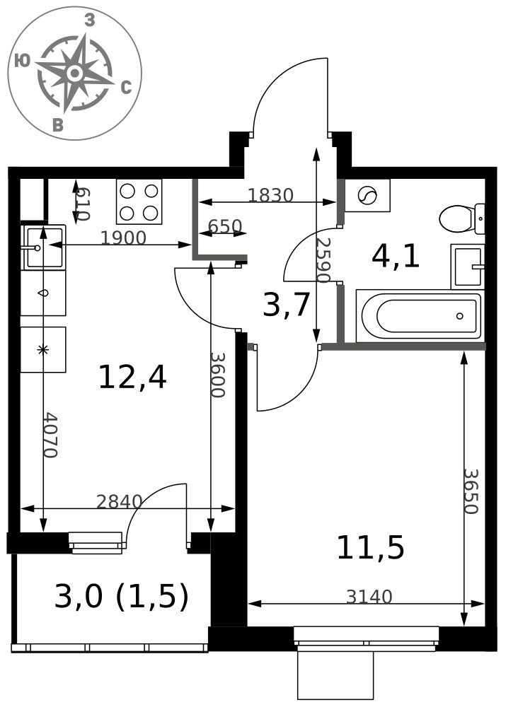 Планировка 33.2 м²