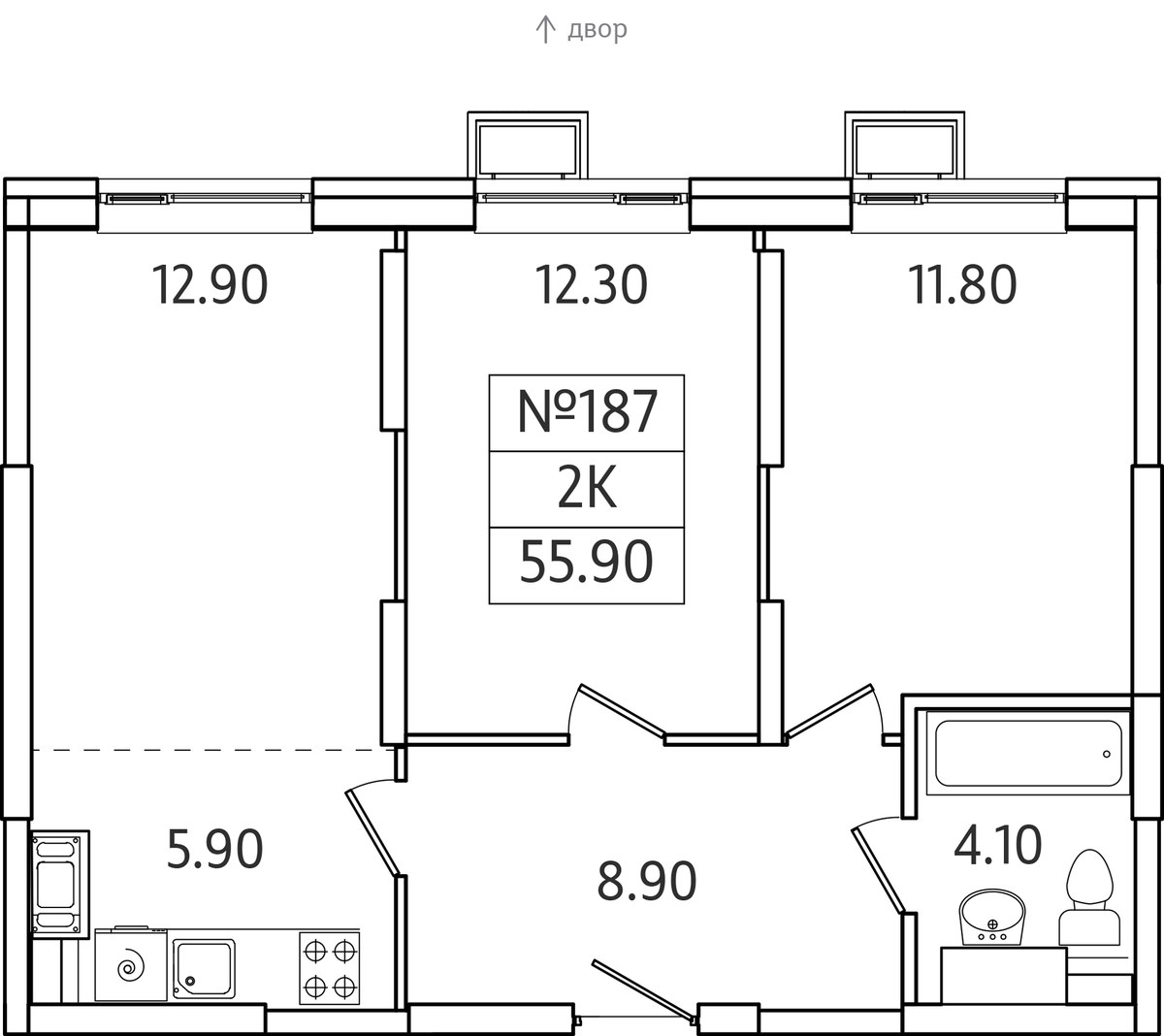 Планировка 55.9 м²