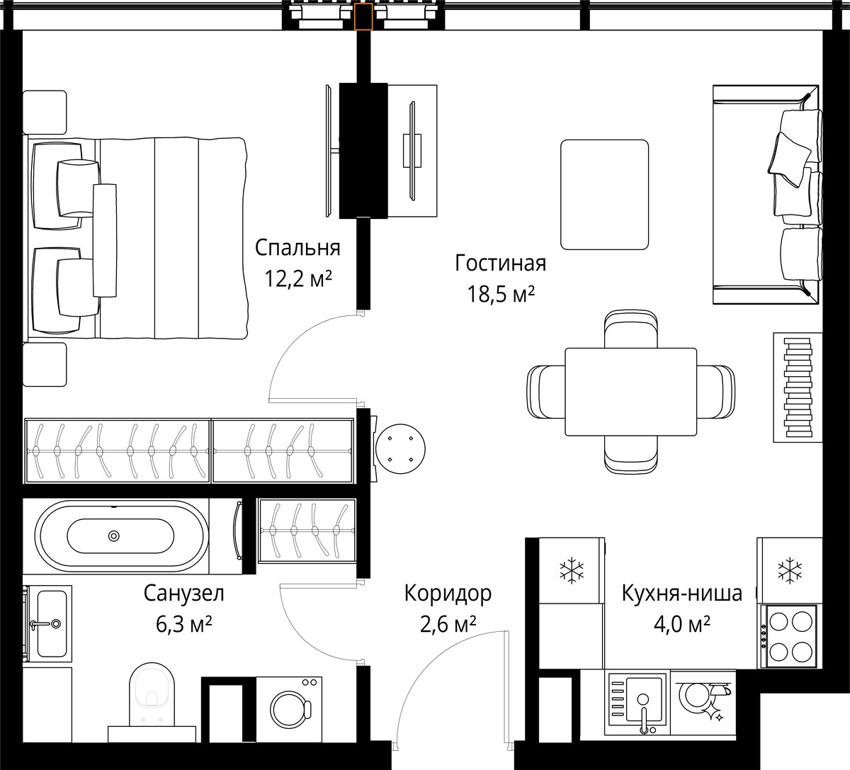 Планировка 43.6 м²